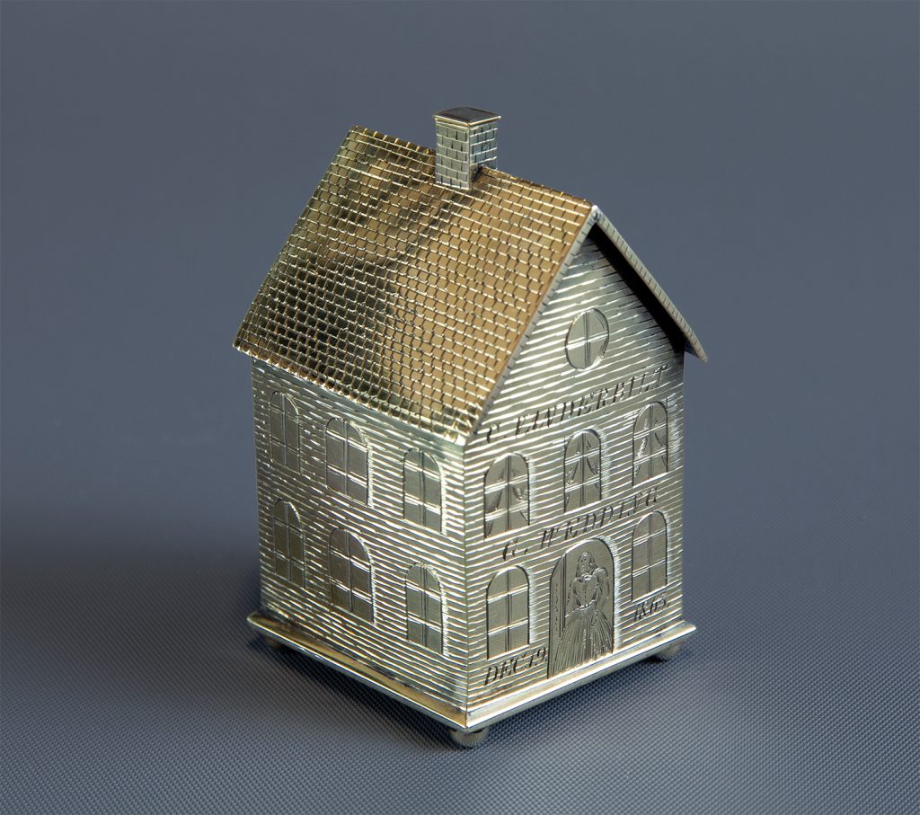 24 Karat Engraved Gold House Anniversary Gift. Color image