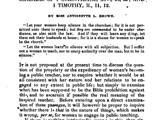 “Exegesis of I Corinthians, XIV., 34, 35; and I Timothy, II., 11, 12.”