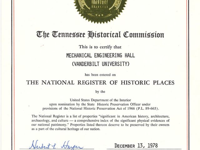National Register of Historic Places Certificate