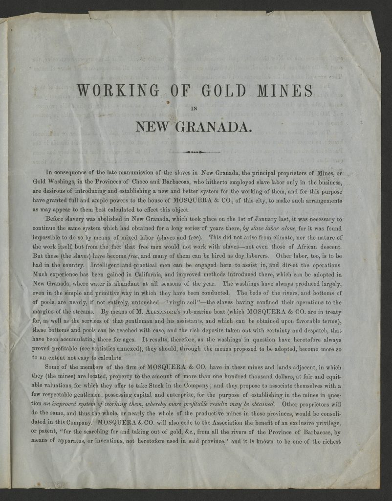 Working of Gold Mines in New Granada