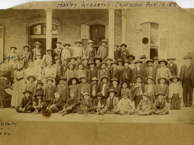 [Photograph of the Chickasaw Male Academy at the Harley Institute, Tishomingo Indian Territory]