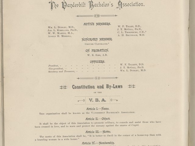 “Constitution of the Vanderbilt Bachelor’s Association”