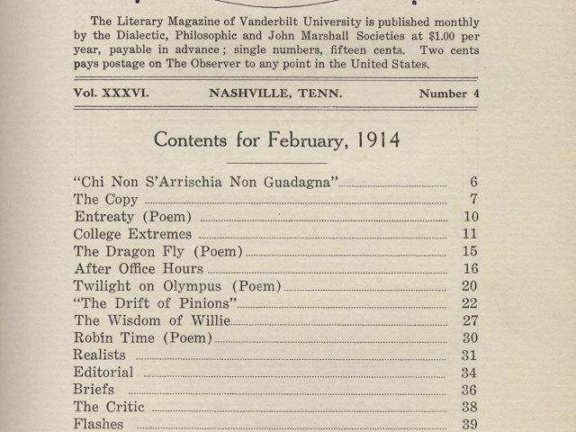 [The Observer, February 1914 Contents Page]