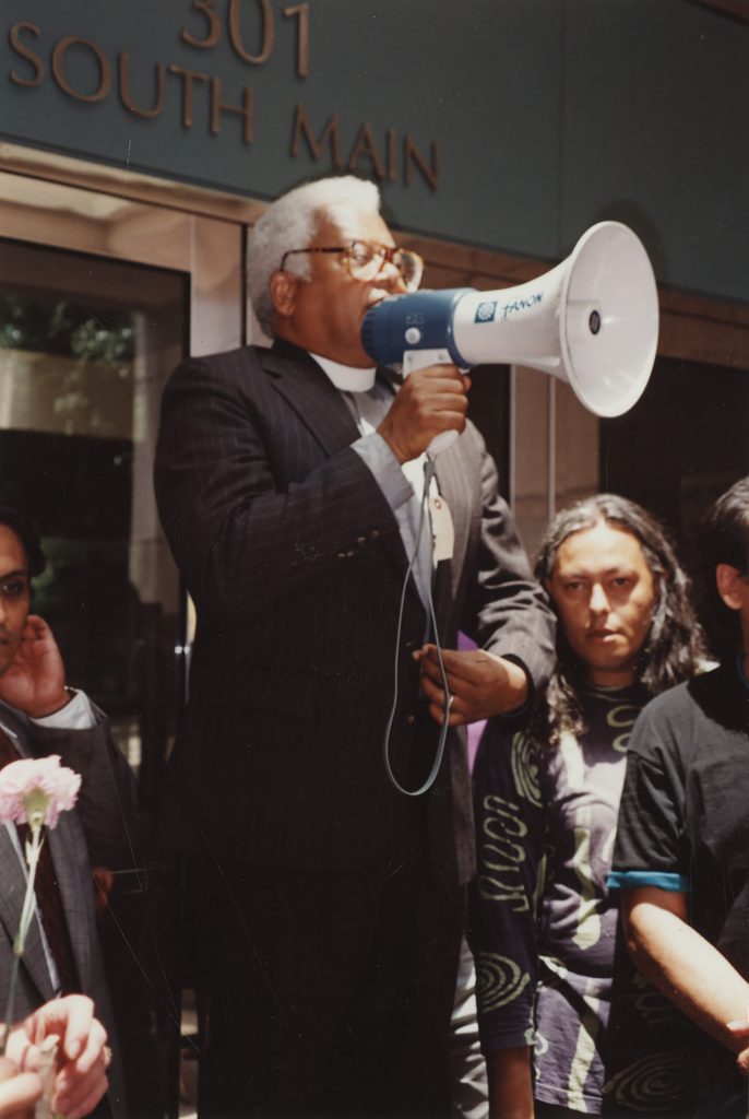 [James Lawson with Megaphone at a Protest Event]
