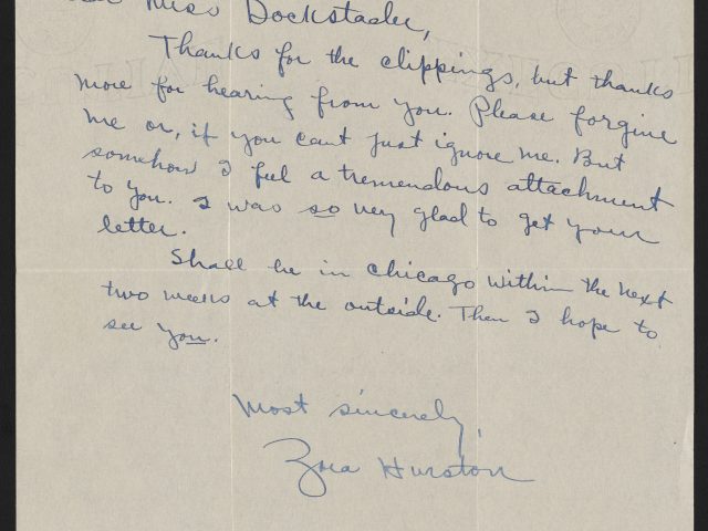 [Letter from Zora Neale Hurston to Miss Dockstader]