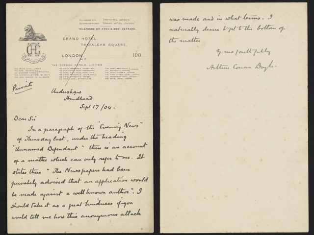 [Letter from Arthur Conan Doyle to unidentified recipient]