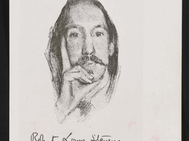 [Print of an engraving of Robert Louis Stevenson]