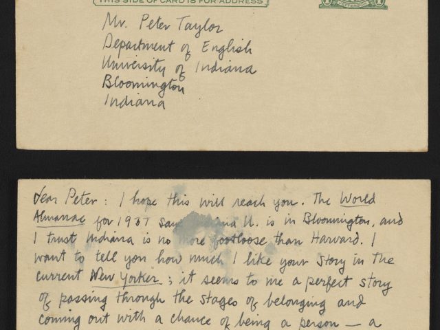 [Postcard from Richard Wilbur to Peter Taylor]