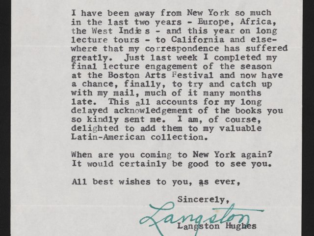 [Letter from Langston Hughes to Manuel Zapata Olivella]