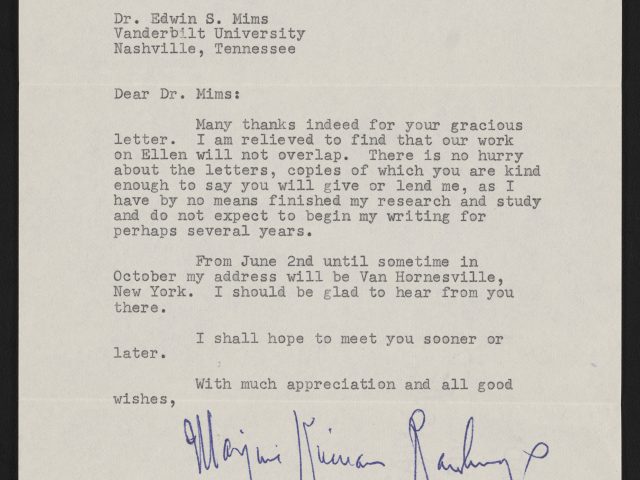 Bonus: [Letter from Marjorie Kinnan Rawlings to Edwin Mims]