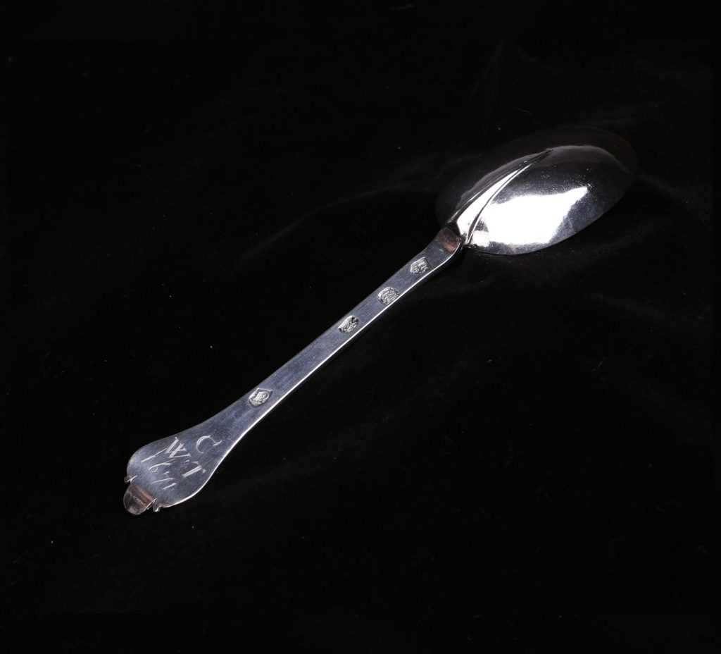 Sterling Silver Dog Nose Spoon with Stylized Rattail on black background