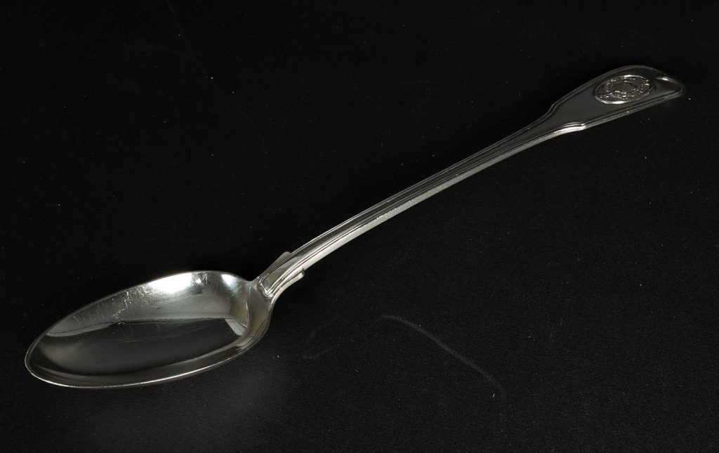[Sterling Silver Large Crested Serving Spoon, Coat of Arms Unknown]