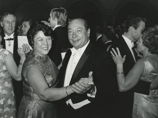Dr. Earl Sutherland dancing with Dr. Claudia Sutherland at the Nobel Prize Ceremony