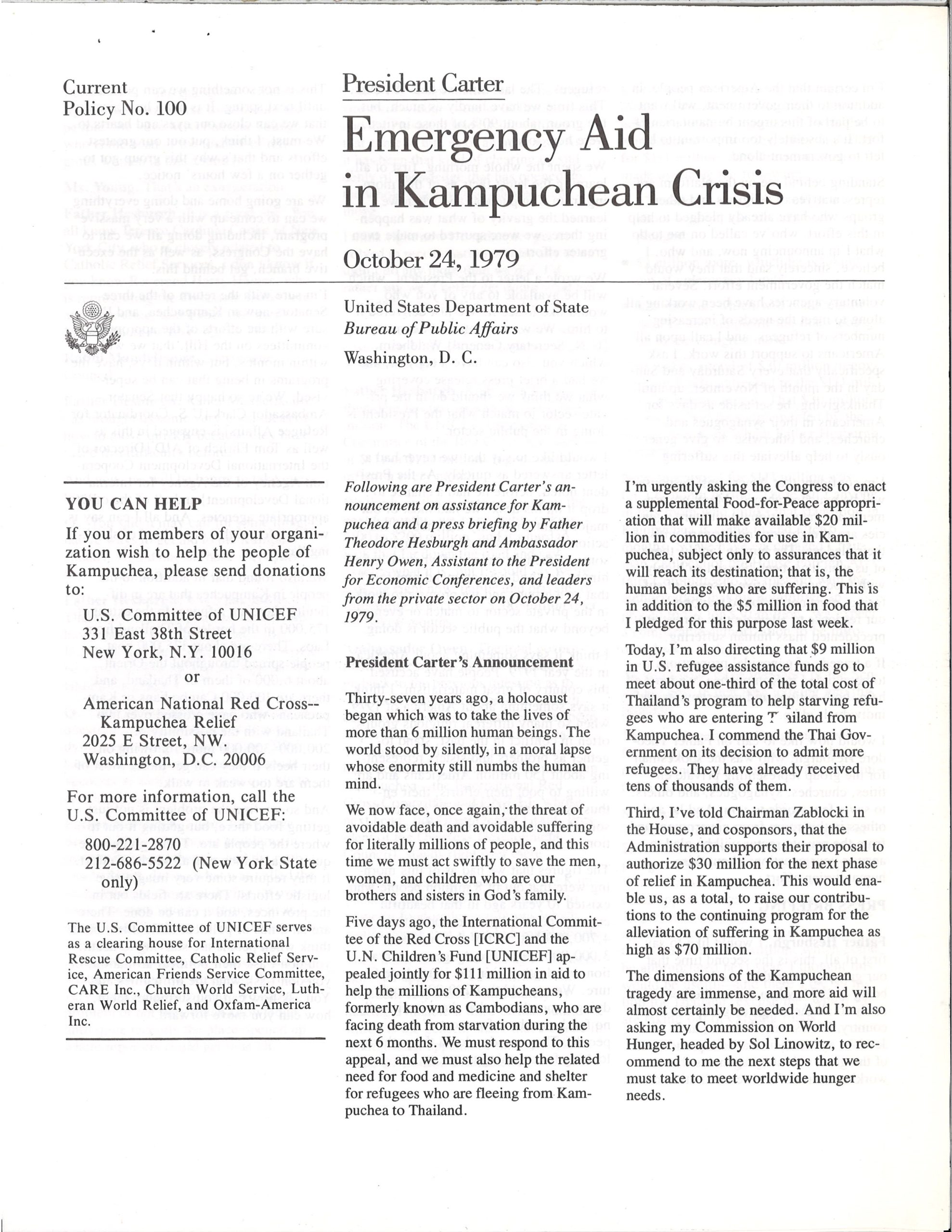 Emergency Aid in Kampuchean Crisis