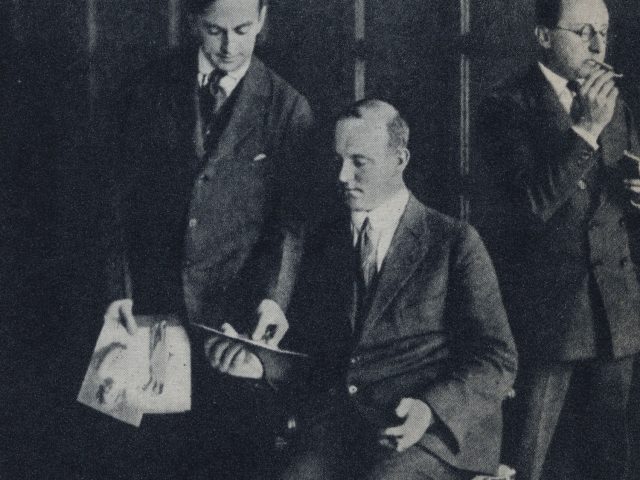 Photograph of Guy Bolton, P.G. Wodehouse, and Jerome Kern