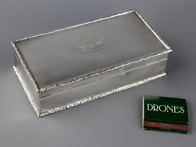 Monogrammed Silver Cigarette Case with Drones Club Match Book